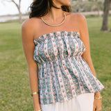 Kamie Strapless Top - Teal/Pink