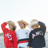 Fancy Oversized Fleece Stripe Mockneck - White