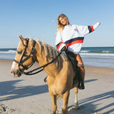 Fancy Oversized Fleece Stripe Mockneck - White