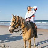 Fancy Oversized Fleece Stripe Mockneck - White