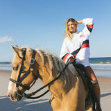 Fancy Oversized Fleece Stripe Mockneck - White