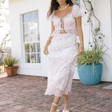 Claire Lace Trim Midi Skirt - White / Pink