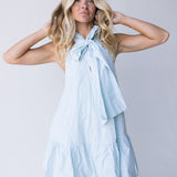 Ava Bow Sleeveless Mini Dress - Lt Sage Striped