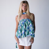 Tyla Bubble Scarf Top - Green/Blue