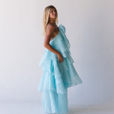 Camellia Floral Ruffle Maxi Dress - Aqua