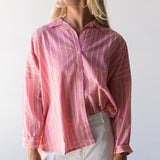 Izzy Striped Button Down Top - Pink/Orange Thick Striped