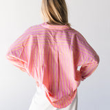 Izzy Striped Button Down Top - Pink/Orange Thick Striped