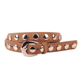 Suede Belt with Wide Studs - Camel