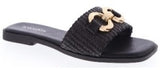 Laya Buckle Sandals - Black/Raffia