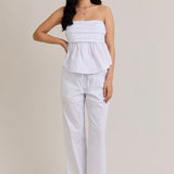 Lux Wide Leg Striped Pants - White/Lt Blue Stripes