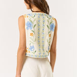 Lily Front Tie Vest - Off White/Blue Multi Floral