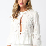 Kali Floral Tie Shirt - White/Pink/Yellow