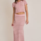 Pixie Striped Midi Skirt Set - Lt Pink/Taupe