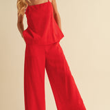 Sophie Square Neck and Wide Leg Pants Set - Red
