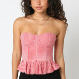 Leah Checkered Strapless Top - Red White