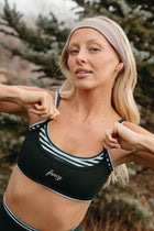 Fancy FitFlow Double Layered Striped Athletic Bra - Evergreen