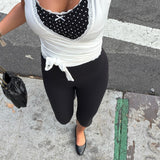 Short Sleeve Wrap Top - White/Lace