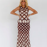 Cochet Flare Peplum Top - Burgundy/Cream