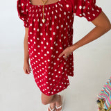 Ally Polka Dot Mini Dress - Red Natural