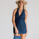 Demi Denim Halter Top- Denim