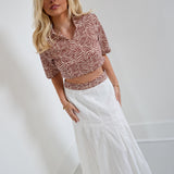 Makayle Double Layer Pleated Maxi Skirt -Brown/Cream Zebra