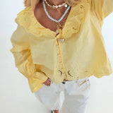 Emory Embroidery Ruffle Top - Butter Yellow