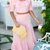 Cabana Ruffle Skirt Set - Baby Pink Blockprint