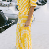 Fancy Striped Oversized Short Sleeve Top - Malibu Golden Yellow