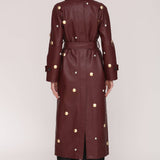 Studded Faux Leather Trench Coat  - Mulberry/ Mixed Metal Studs