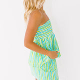 Gloria Frill Top and Skirt Set - Teal/Green Stripes