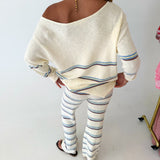 Elle Striped Knit Sweater and Pant Set - Off White