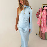 Jodee Satin Skirt Set - Light Blue