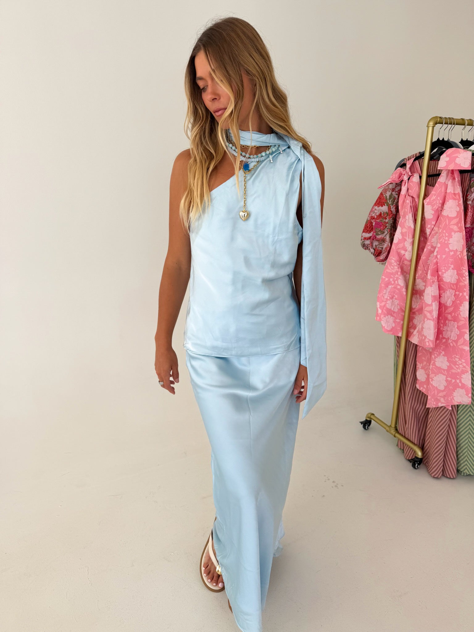 Jodee Satin Skirt Set - Light Blue