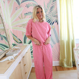 Fancy Striped Button Pants - Hibiscus/Paradise Pink