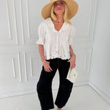 Kendra Embroidered Collar Blouse - Ivory