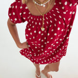 Ally Polka Dot Mini Dress - Red Natural