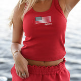 Embroidered Flag Ribbed Tank
