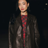 Carolina Faux Leather Long Coat - Brown