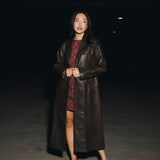 Carolina Faux Leather Long Coat - Brown