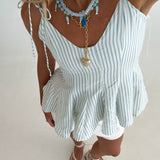 Morgan Striped Peplum Top - Off White/Lt.Blue