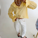 Emory Embroidery Ruffle Top - Butter Yellow