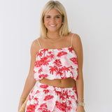 Lola Bubble Skirt Set - Pink/Red Palm