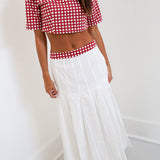 Maning Double Layer Pleated Maxi Skirt - Crimson/White Gingham