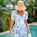 Courtney Floral Mini Dress - White Blue
