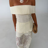 Emily Off-The-Shoulder Pant Set- Cream
