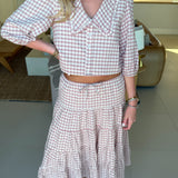 Nat Plaid Button Blouse Top - Red