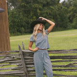 Fancy Striped Button Pants - Glacier/Chocolate (PREORDER 3 WEEKS)