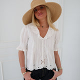 Kendra Embroidered Collar Blouse - Ivory