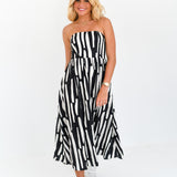 Lainey Strapless Abstract Midi Dress - Black/White
