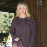 Fancy Buttoned Waffle Long Sleeve - Chocolate